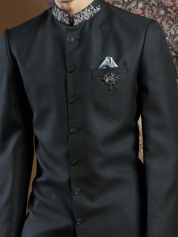 Black terry rayon groom wear designer sherwani