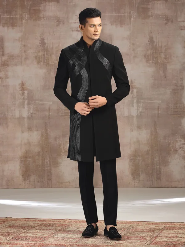 Black terry rayon indo western for receptions