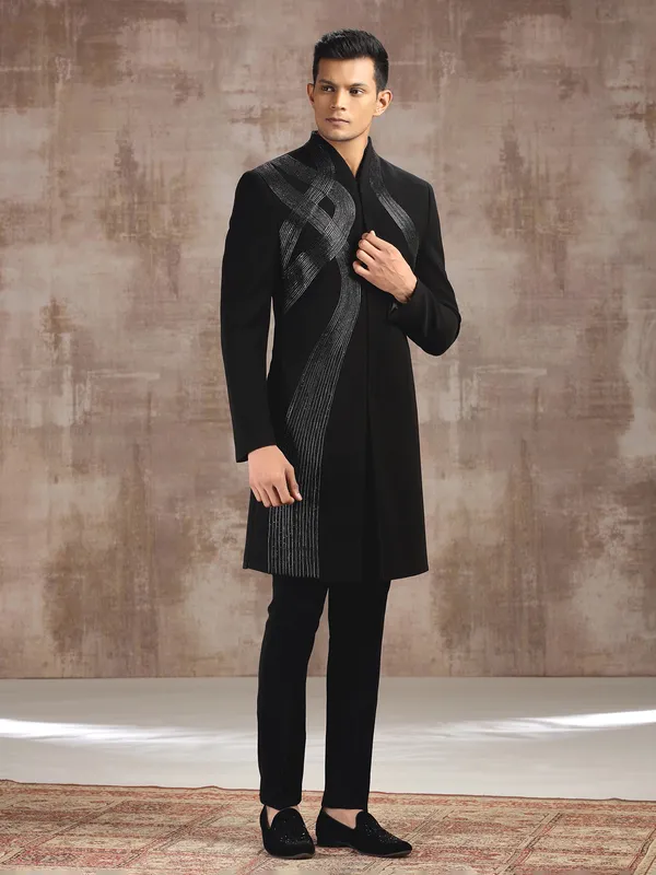 Black terry rayon indo western for receptions