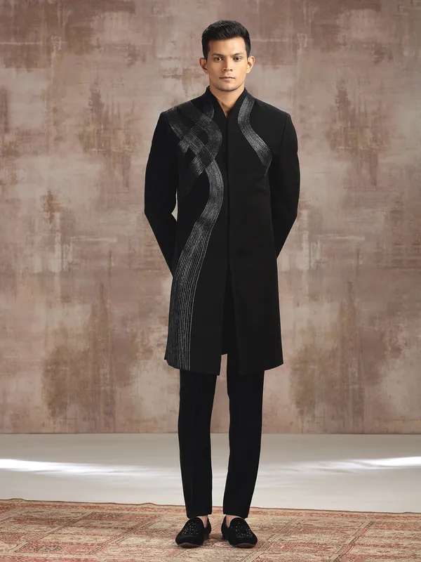 Black terry rayon indo western for receptions
