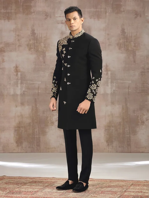 Black terry rayon indo western for wedding wear