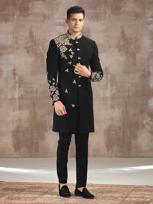 Black terry rayon indo western for wedding wear