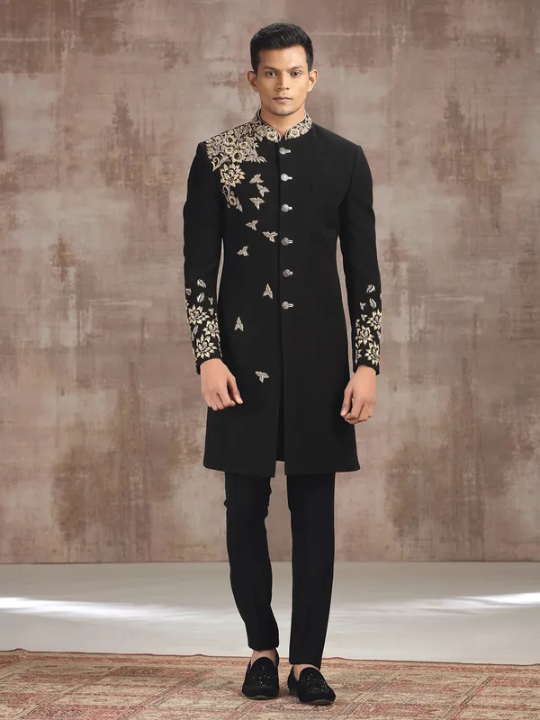 Black terry rayon indo western for wedding wear