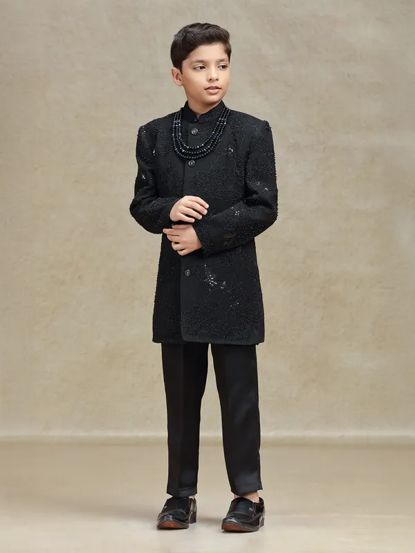 Black terry rayon indo western set for boys