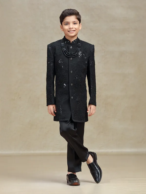 Black terry rayon indo western set for boys