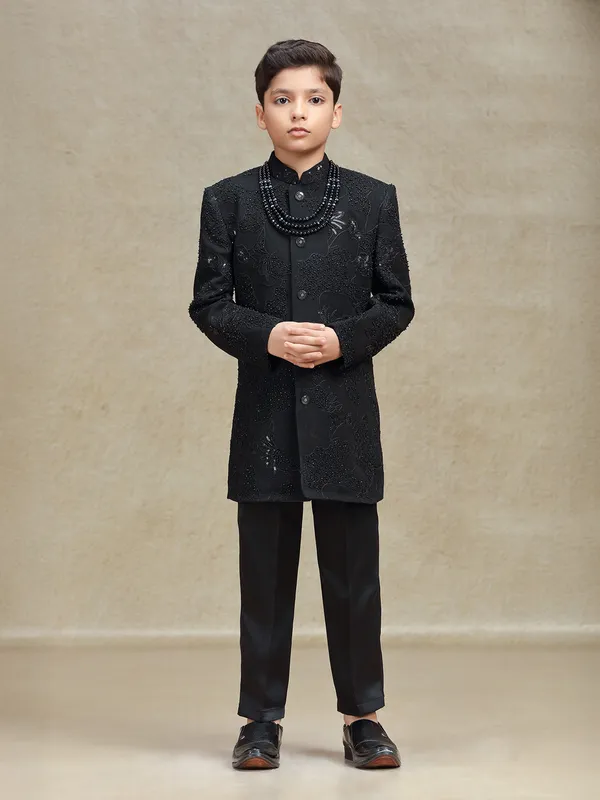 Black terry rayon indo western set for boys