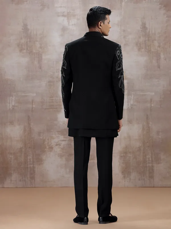 Black terry rayon indo western with cutdana work