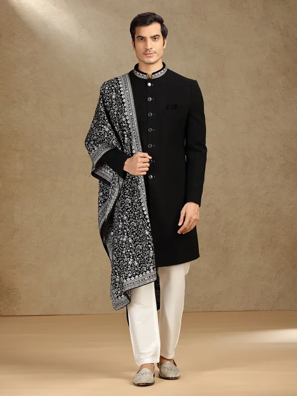 Black terry rayon indo western with dupatta