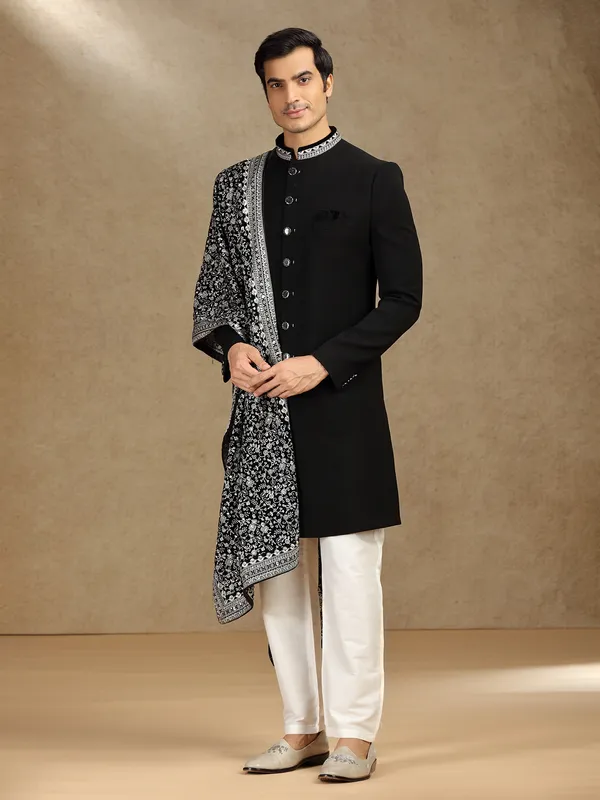 Black terry rayon indo western with dupatta