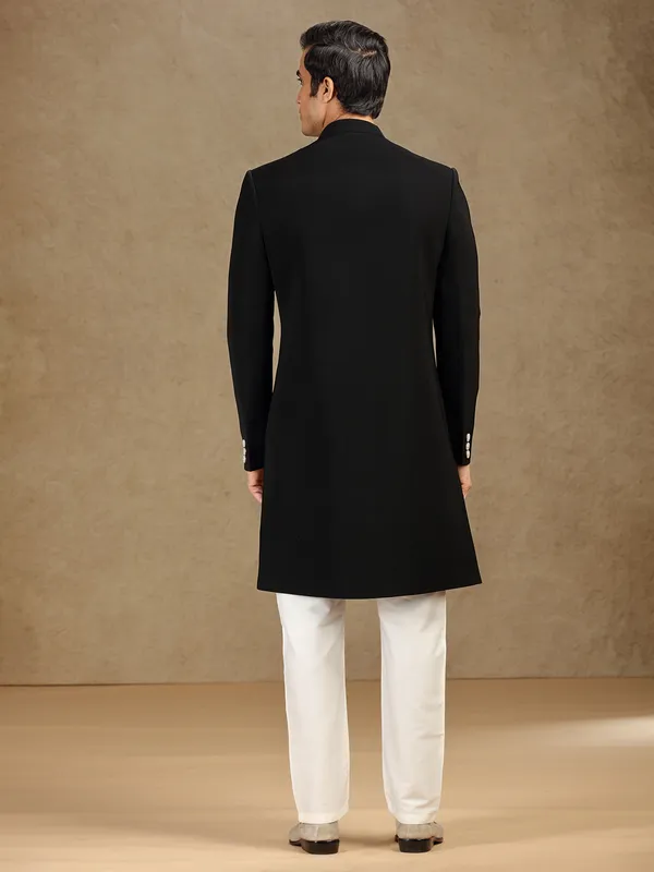 Black terry rayon indo western with dupatta for mens
