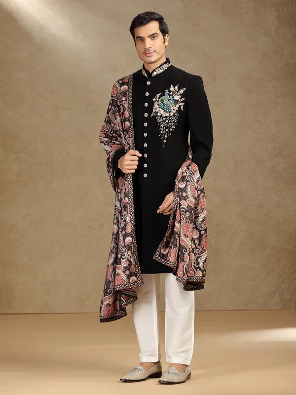 Black terry rayon indo western with printed dupatta