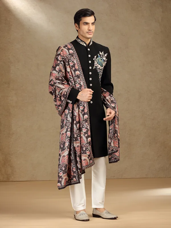 Black terry rayon indo western with printed dupatta