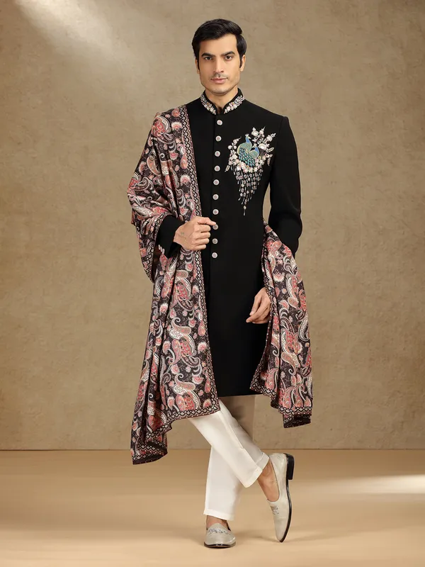 Black terry rayon indo western with printed dupatta