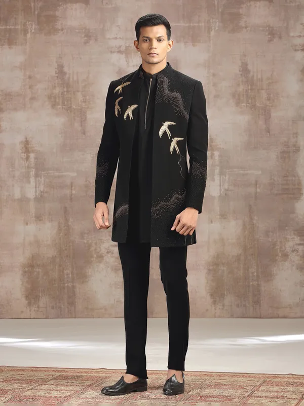 Black terry rayon indo western with zardosi work