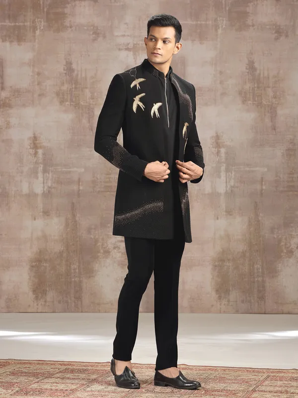 Black terry rayon indo western with zardosi work