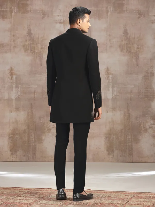 Black terry rayon indo western with zardosi work