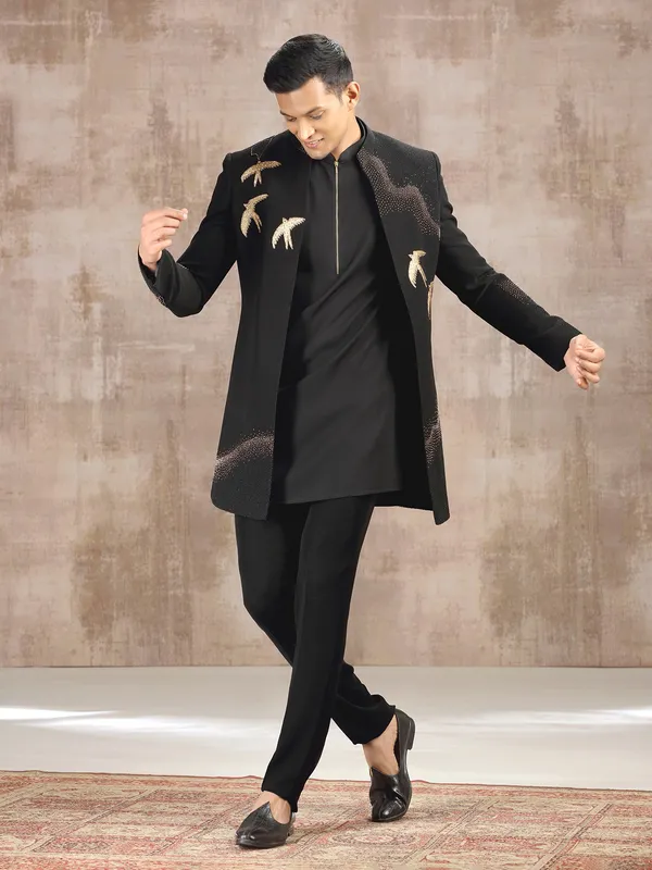 Black terry rayon indo western with zardosi work