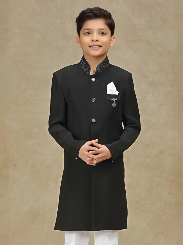 Black terry rayon indowestern for wedding wear