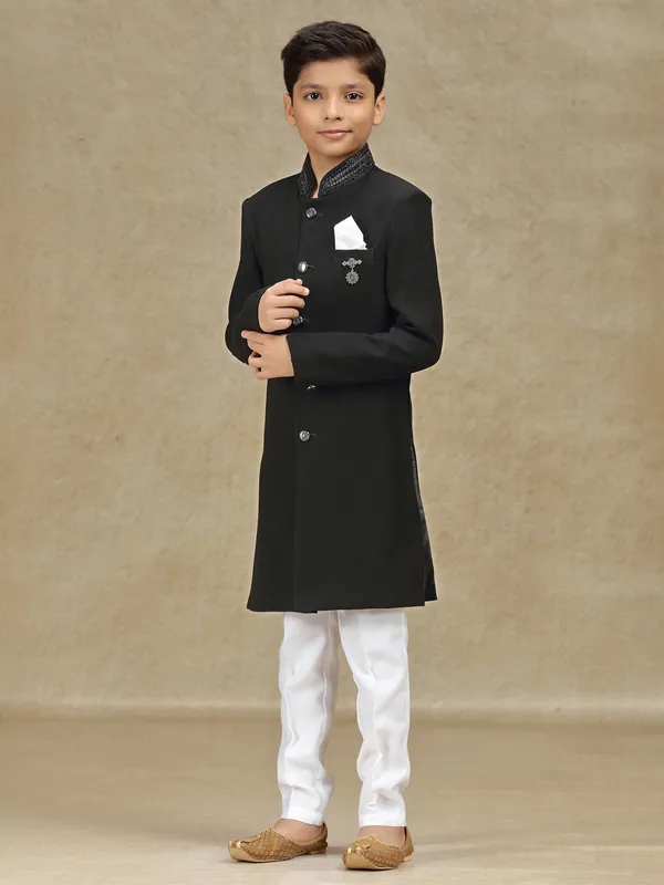 Black terry rayon indowestern for wedding wear