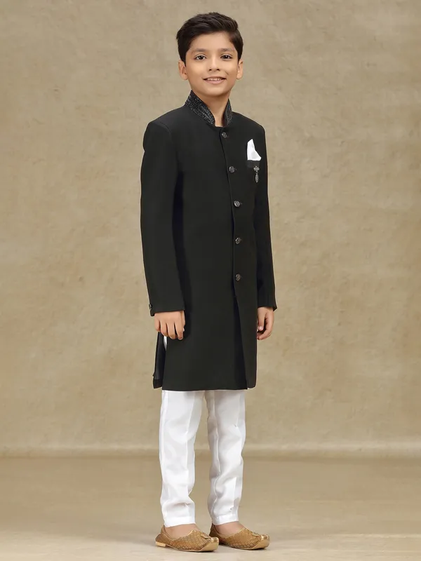 Black terry rayon indowestern for wedding wear