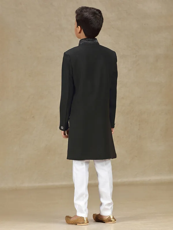 Black terry rayon indowestern for wedding wear