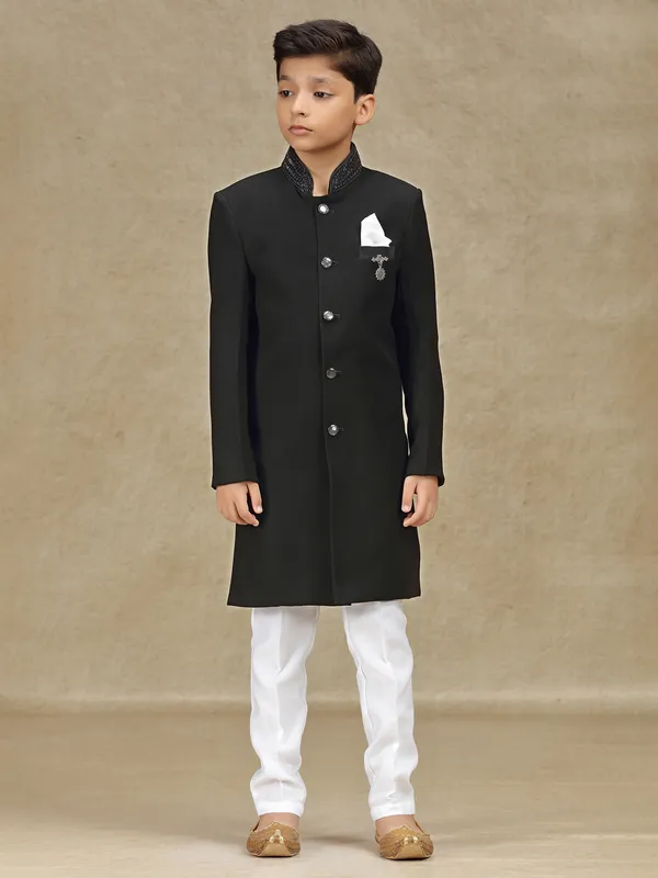Black terry rayon indowestern for wedding wear