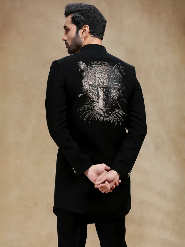Black terry rayon indowestern set with swarowski work