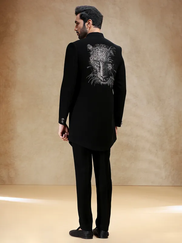 Black terry rayon indowestern set with swarowski work