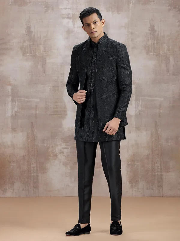 Black terry rayon jacket style indo western