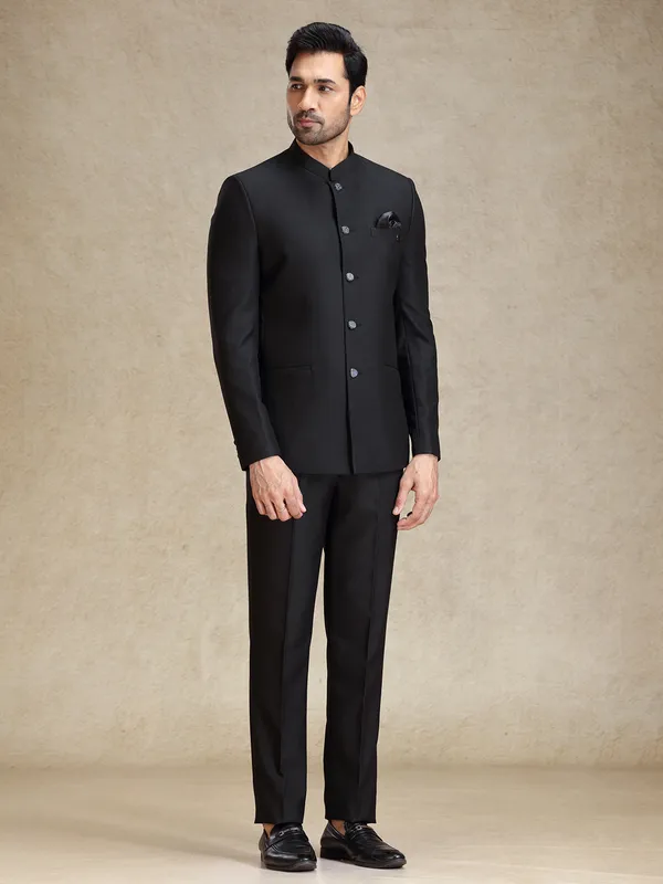 Black terry rayon jodhpuri suit for reception