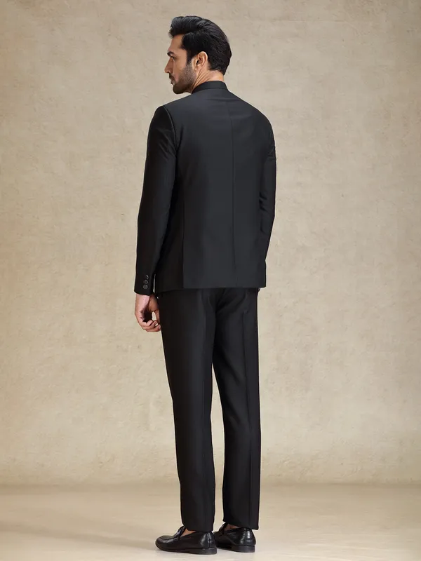 Black terry rayon jodhpuri suit for reception
