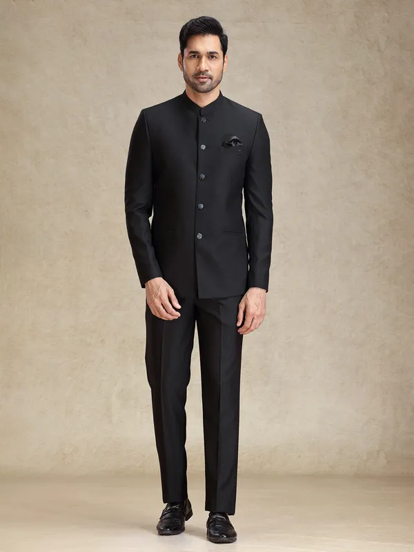 Black terry rayon jodhpuri suit for reception