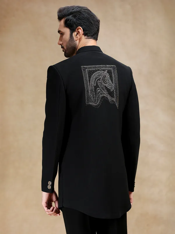 Black terry rayon men indowestern with swarowski embellishment