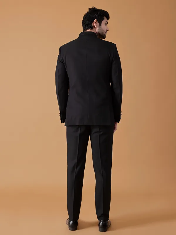 Black terry rayon plain jodhpuri suit