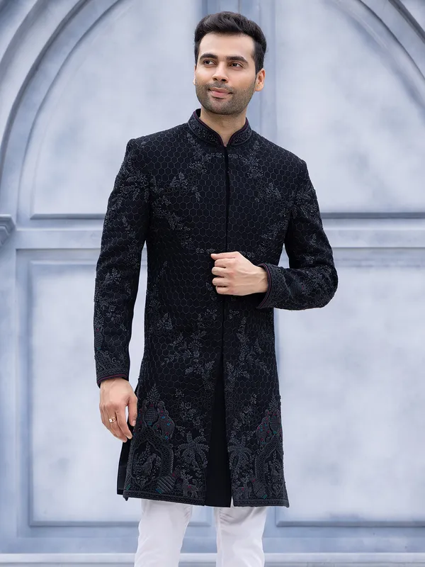 Black terry rayon reception style Indowestern
