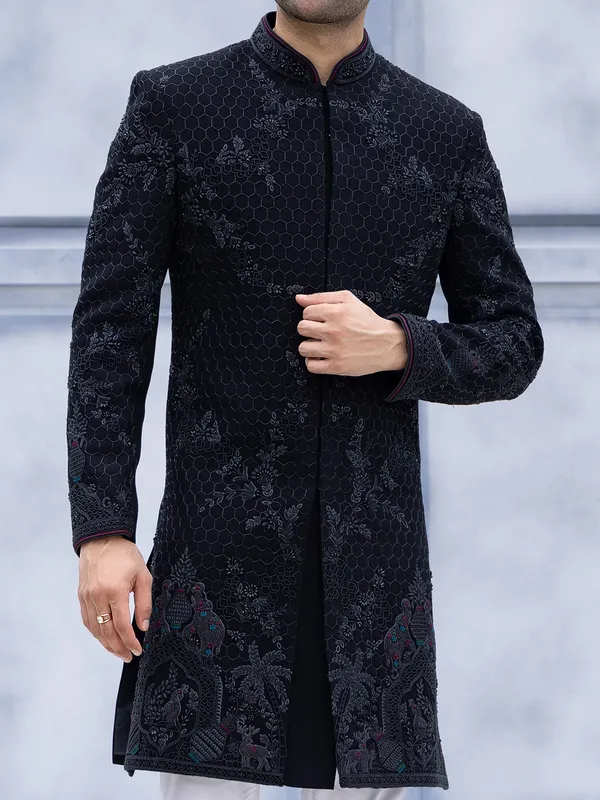 Black terry rayon reception style Indowestern