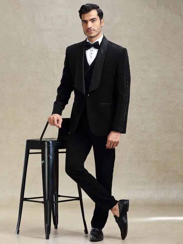 Black terry rayon reception tuxedo suit