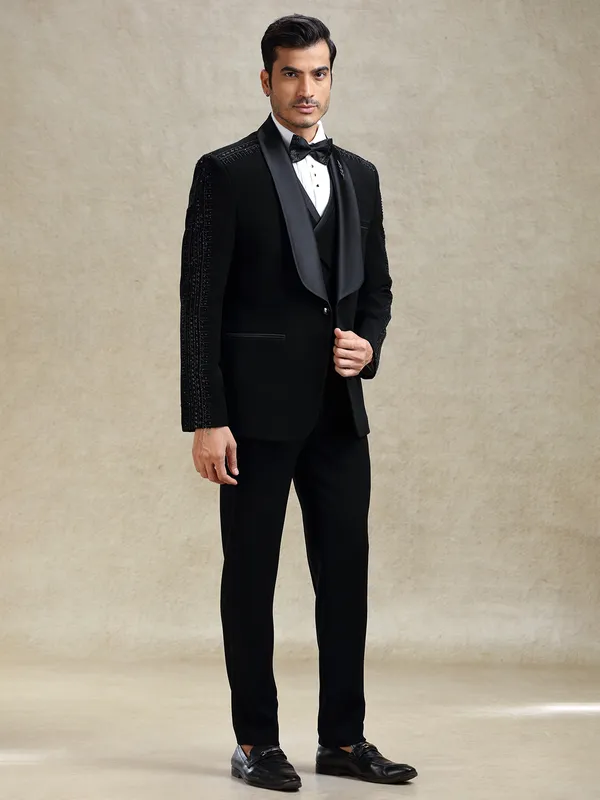Black terry rayon reception tuxedo suit