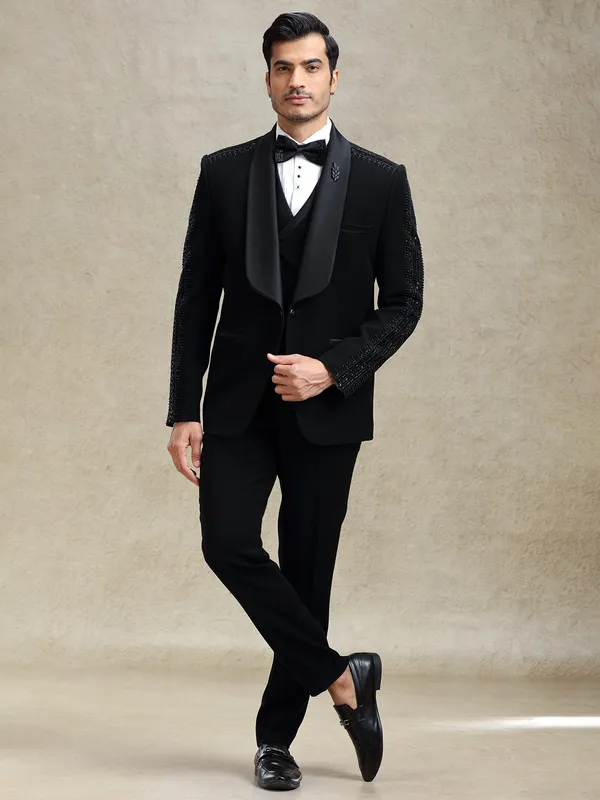 Black terry rayon reception tuxedo suit
