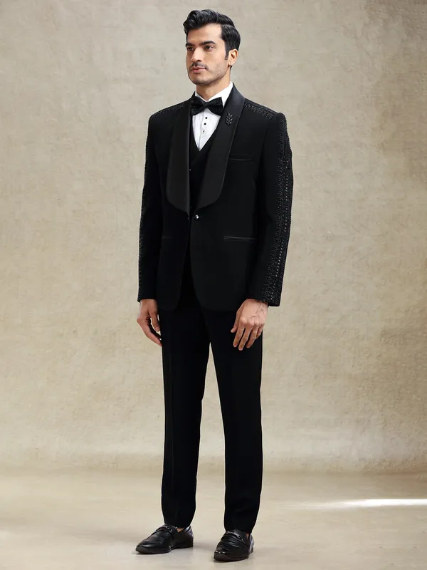 Black terry rayon reception tuxedo suit
