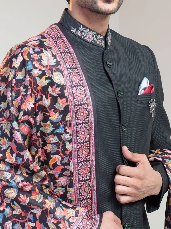 Black terry rayon reception wear sherwani