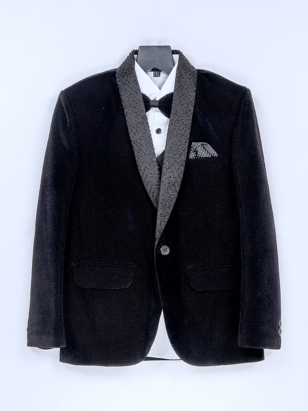 Black terry rayon solid boys coat suit