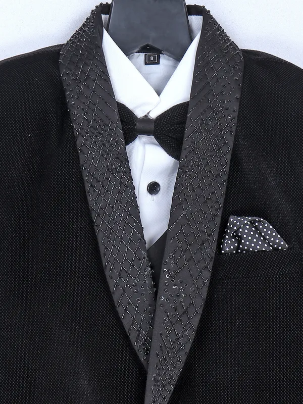 Black terry rayon solid boys coat suit