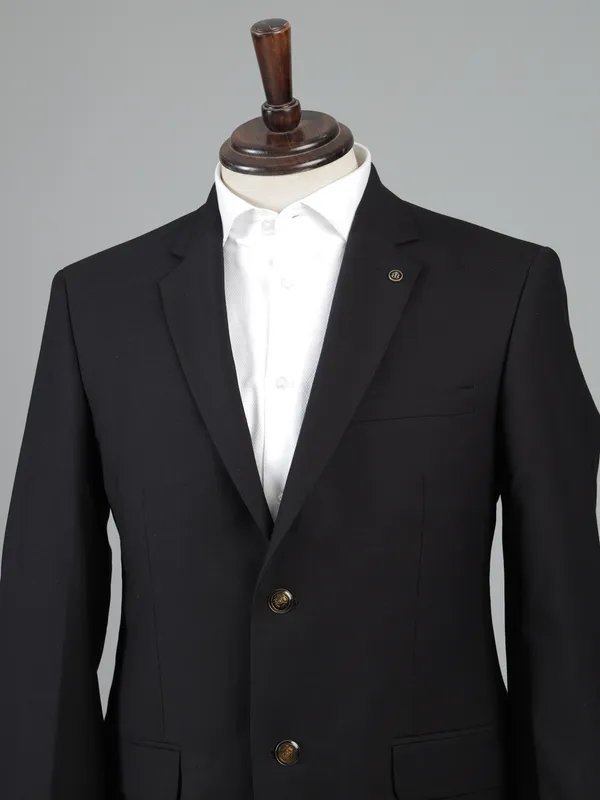 Black terry rayon solid two button blazer for receptions