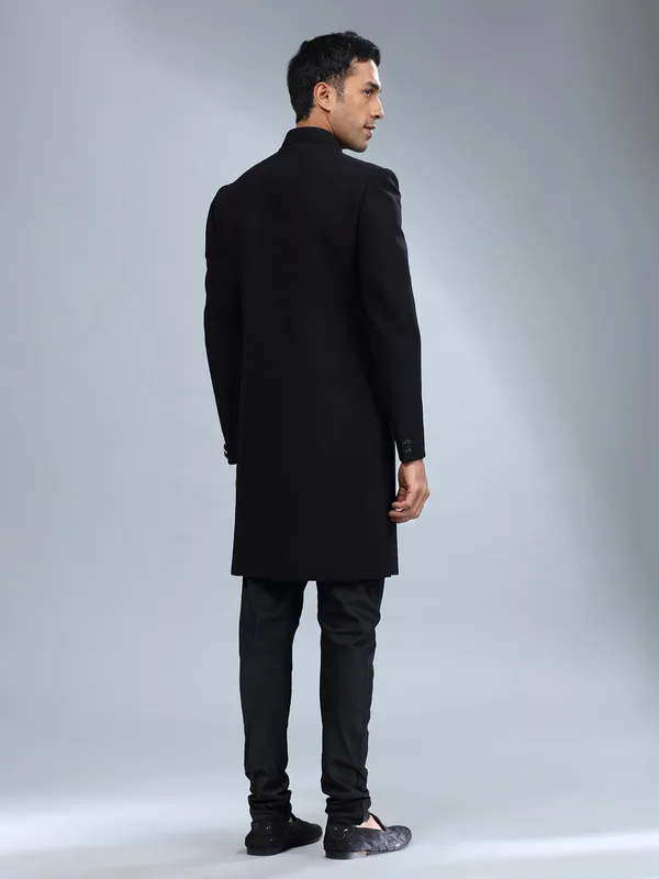 Black terry rayon textured sherwani form men