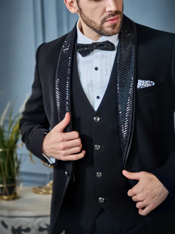 Black terry rayon tuxedo suit for reception
