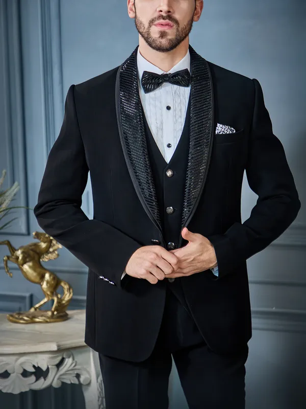 Black terry rayon tuxedo suit for reception