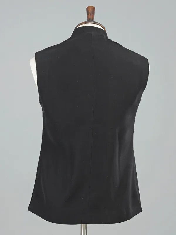 Black terry rayon waistcoat for wedding wear