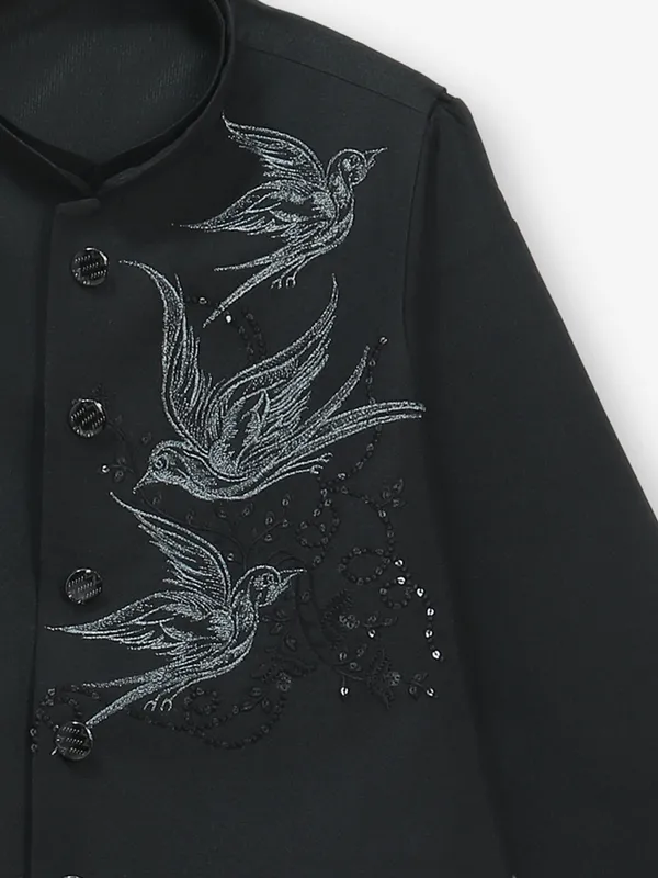 Black terry rayon waistcoat set with thread work