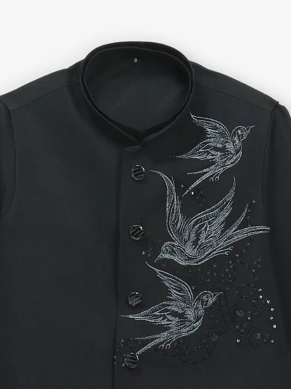 Black terry rayon waistcoat set with thread work